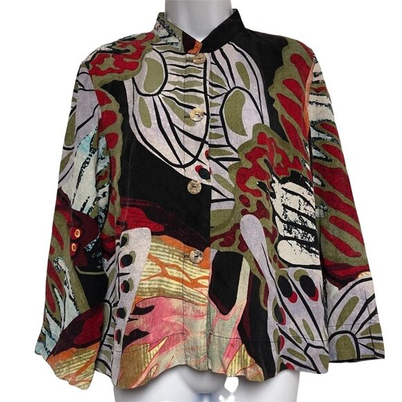 Citron Santa Monica 100% Silk‎ Button Down Abstract Floral Jacket PL Multicolor - Picture 1 of 11